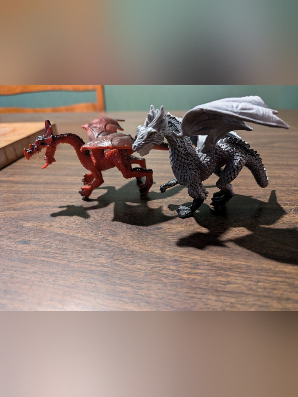 Gray and Red Dragon Figurine Set for Small Pets Display Plastic